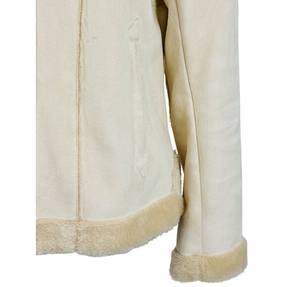 Vtg Y2K Hydraulic Hooded Cream Faux Suede & Fur Lined Penny Lane Coat | Boho Lg - Picture 6 of 16